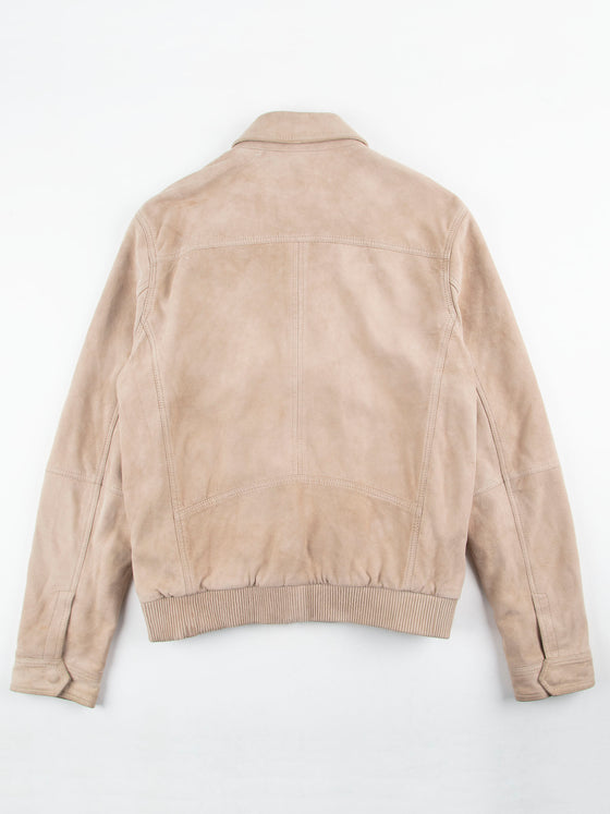 Boxy Fit Anchor Ecru Suede Leather Jacket