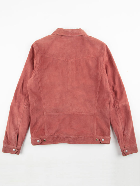 Boxy Fit Dame Washed Red Suede Leather Jacket