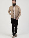 Regular fit mens beige casual funnel neck jacket pearly king
