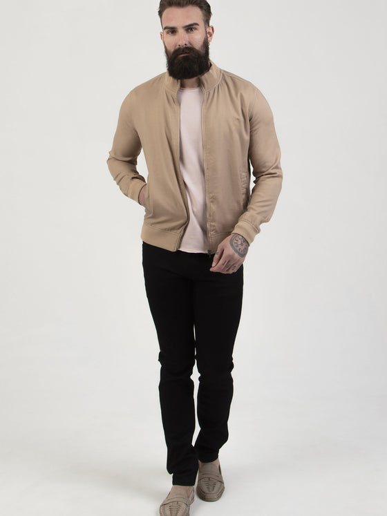 Regular fit mens beige casual funnel neck jacket pearly king