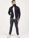 Regular fit mens navy casual funnel neck jacket pearly king