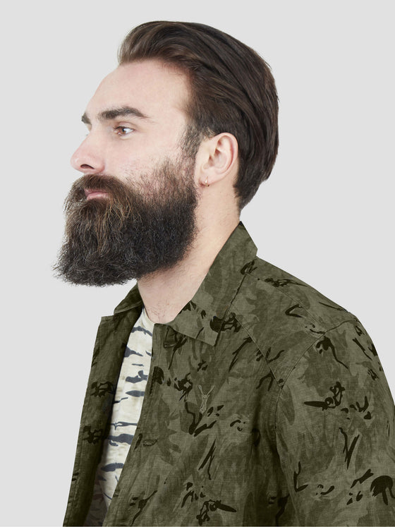 Regular fit mens casual utility style khaki camo jacket pearly king