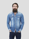 Regular fit mens cotton casual denim indigo raw edge look long sleeve shirt pearly king