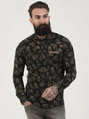 Regular fit mens cotton casual black floral long sleeve shirt pearly king