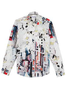  Regular Fit Faint Off White Printed Long Sleeve Shirt
