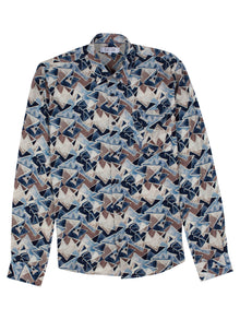  Regular Fit Marine Vintage Blue Printed Long Sleeve Shirt