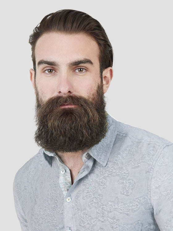Regular fit mens silk blend floral jacquard sky casual long sleeve shirt pearly king