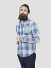 Regular fit mens cotton indigo check casual long sleeve shirt pearly king