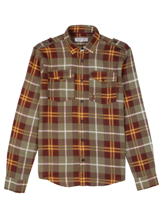 Regular Fit Shade Khaki/Brown Check Long Sleeve Shirt