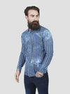 Regular fit mens cotton indigo washed out stripe casual long sleeve shirt pearly king