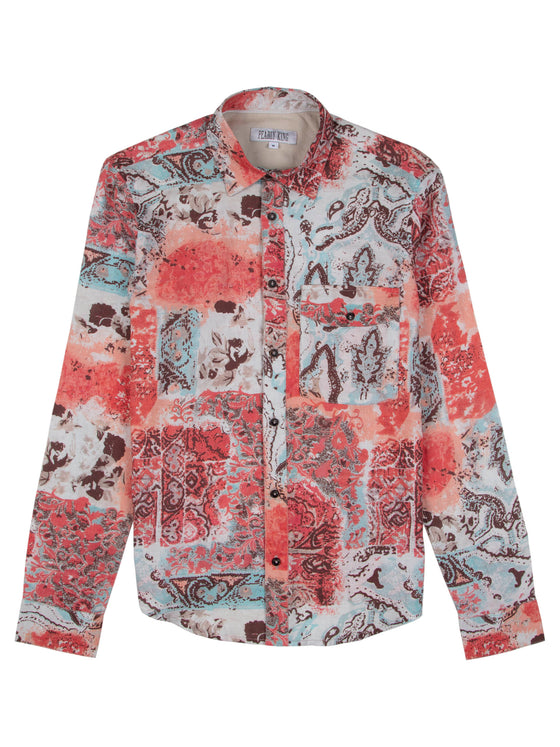 Regular Fit Wake Pale Red Floral Long Sleeve Shirt
