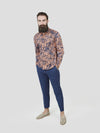 Regular fit mens cotton abstract floral graphic print coral casual long sleeve shirt pearly king