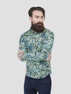 Regular fit mens cotton abstract floral graphic print mint casual long sleeve shirt pearly king