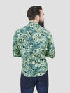 Regular fit mens cotton abstract floral graphic print mint casual long sleeve shirt pearly king