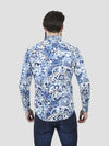 Regular fit mens cotton abstract floral graphic print navy casual long sleeve shirt pearly king