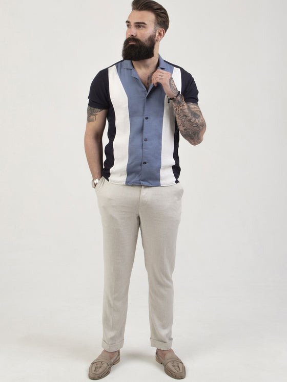 Regular fit mens linen resort collar bowling inspired casual short sleeve shirt pearly king