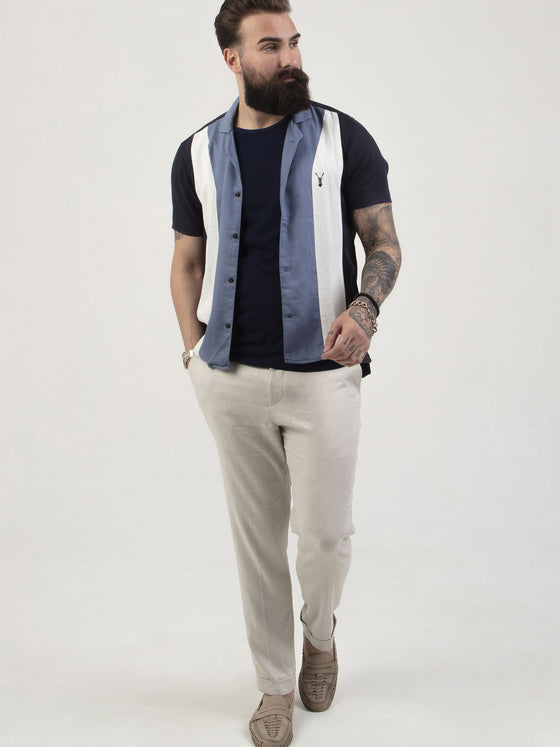 Regular fit mens linen resort collar bowling inspired casual short sleeve shirt pearly king