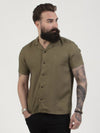 Regular fit mens resort collar classic basic sage green casual short sleeve shirt pearly king