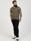 Regular fit mens resort collar classic basic sage green casual short sleeve shirt pearly king