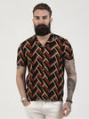 Regular fit mens resort collar chevron rust patterned herringbone casual short sleeve shirt pearly king