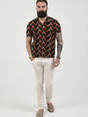 Regular fit mens resort collar chevron rust patterned herringbone casual short sleeve shirt pearly king