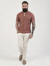 Regular fit mens lightweight button down leaf print rust casual short sleeve shirt pearly king