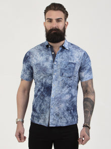  Regular fit mens cotton lightweight tie dye effect casual short sleeve shirt pearly king