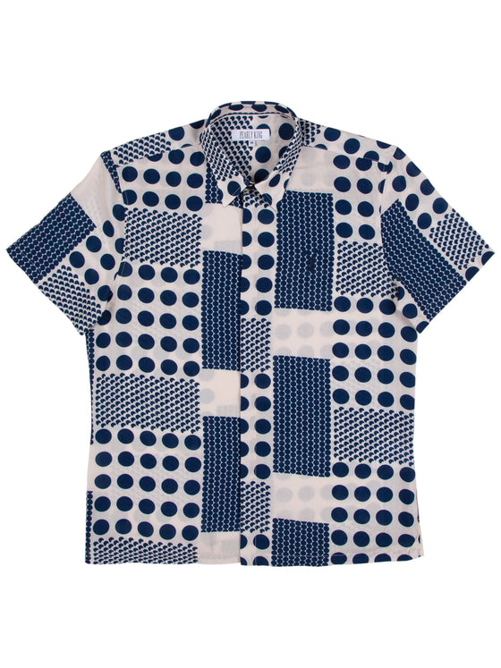Regular Fit Quay Navy/Ecru Printed Short Sleeve Shirt
