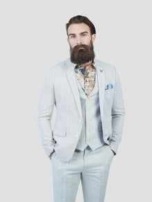  Regular fit mens linen blend herringbone sky single breasted blazer pearly king