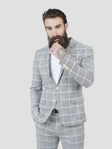  Regular fit mens stretch dogtooth check rose single breasted blazer pearly king