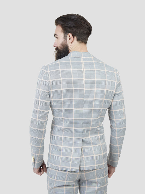 Regular fit mens stretch dogtooth check rose single breasted blazer pearly king