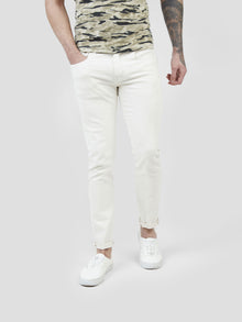  Comfortable stretch mens casual off white denim jean pearly king