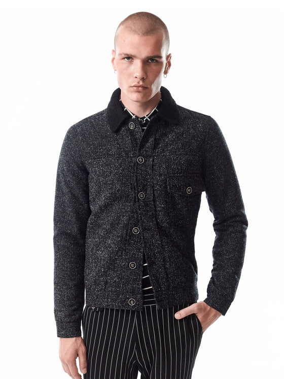 Regular Fit Noise Black Wool Trucker Jacket