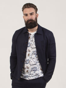 Regular fit mens linen stretch navy plain tailored boxy fit jacket pearly king
