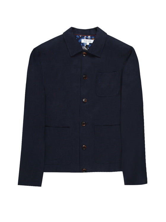 Regular fit mens linen stretch navy plain tailored boxy fit jacket pearly king