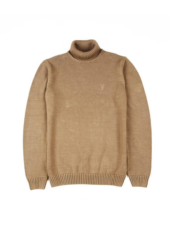 Regular Fit Cotton Serene Classic Camel Roll Neck Branded Mens Knit