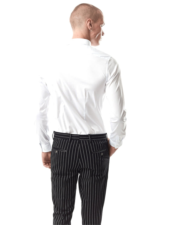 Regular fit mens cotton stretch classic white casual long sleeve shirt pearly king