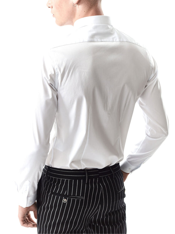 Regular fit mens cotton stretch classic white casual long sleeve shirt pearly king