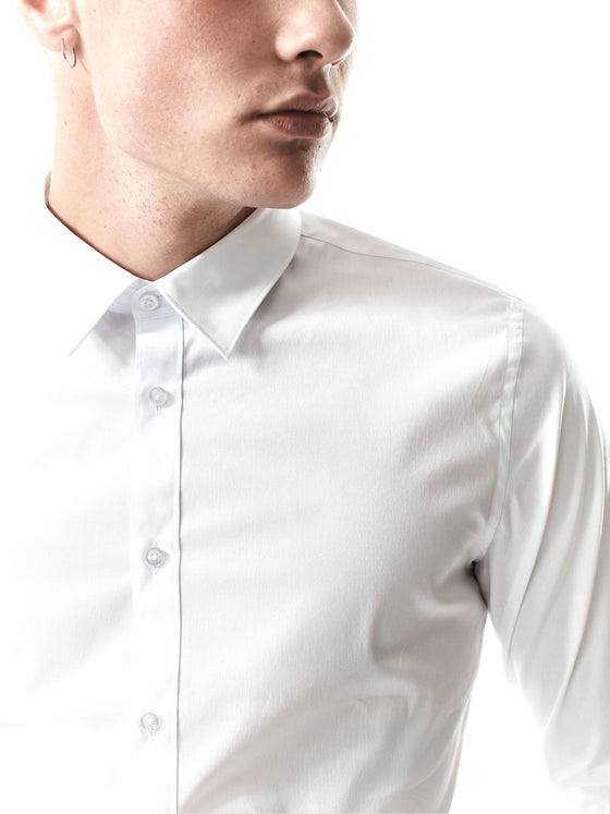 Regular fit mens cotton stretch classic white casual long sleeve shirt pearly king
