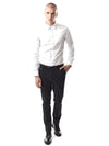 Regular fit mens cotton stretch classic white casual long sleeve shirt pearly king