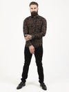 Regular fit mens lightweight drape leaf print black rust casual long sleeve shirt pearly king