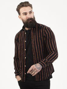  Regular fit mens textured corduroy stripe black casual long sleeve shirt pearly king