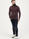Regular fit mens cotton abstract floral graphic print burgundy casual long sleeve shirt pearly king