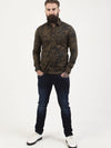 Regular fit mens cotton abstract floral graphic print khaki casual long sleeve shirt pearly king