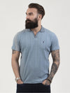 Regular fit mens cotton cable knit heavy weight blue polo shirt pearly king