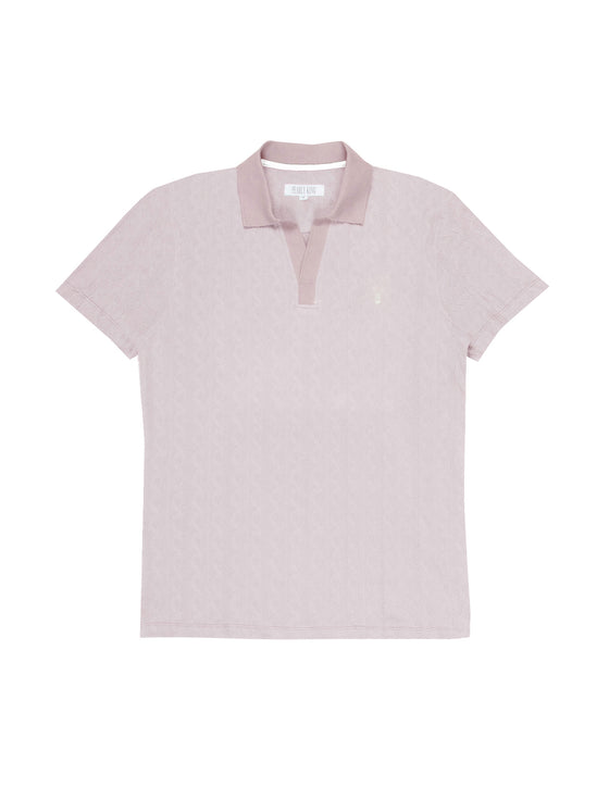 Regular fit mens cotton cable knit heavy weight pink polo shirt pearly king