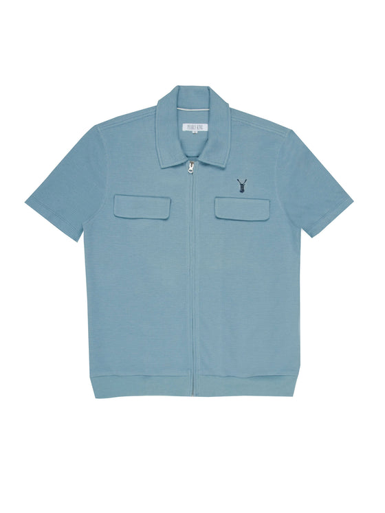 Regular fit mens waffle textured dart blue polo shirt pearly king