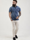 Regular fit mens stretch cotton jersey floral indigo blue polo shirt pearly king