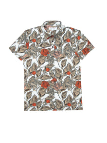  Regular fit mens stretch cotton jersey floral rust polo shirt pearly king