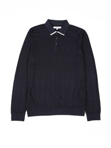  Regular Fit Swift Navy Knitted Long Sleeve Polo Shirt